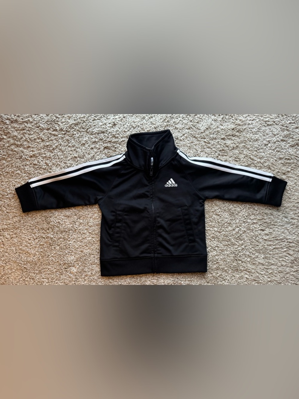 Adidas Toddler Black Track Jacket & Pants Set with White Stripes (12M) Like New - Picture 2 of 7